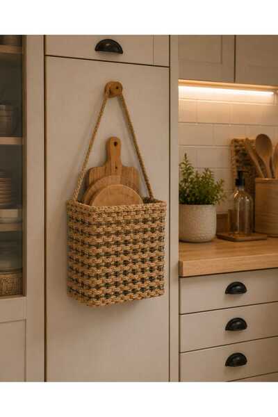 Egindra Wicker Weave Hangable Chopping Board Basket - Kitchen Organizer Handm...