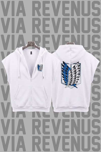 Vordevia Attack on Titan Printed Sleeveless Zippered Hooded Sweatshirt Wide F...