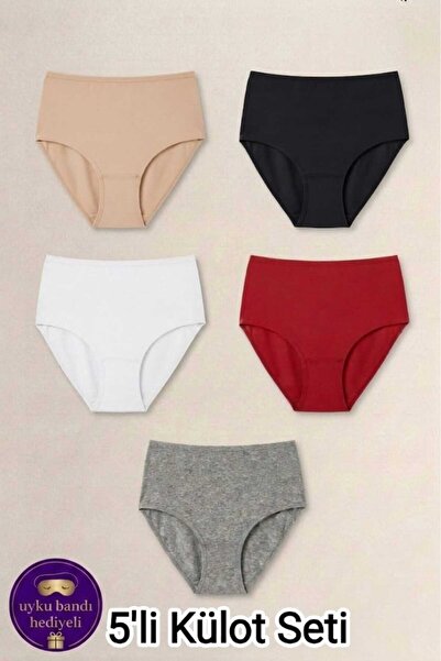 Sedef Yıldızı 5-Pack Multi-Colored Women's High-Waisted Cotton Gathering Pant...