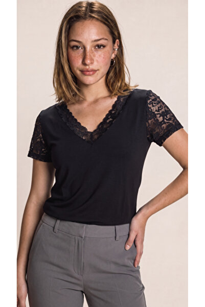 Generic Brand Women's Short Sleeve V-Neck Blouse, Pack of Lace Viscose