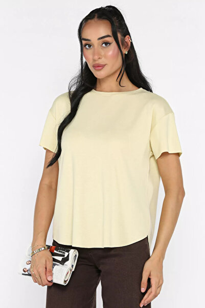 Aryena Yellow Women's Laser Cut T-Shirt