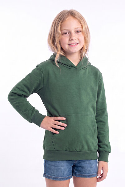 panios kids Kız Çocuk Basic Düz Kanguru Cepli Kapüşonlu Sweatshirt