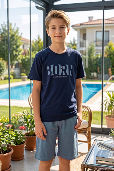 REMSA Young Boy's Short Sleeve Shorts Pajama Set 4353 Navy Blue