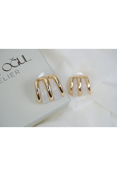 ATELİER TUĞBA Kp636 Rib Earrings with Gold Detail (22 mm)