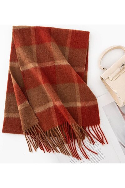 STARSTAR Women's wool scarf red/black houndstooth 160x30cm thick warm.