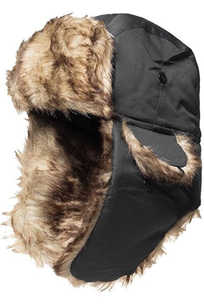 STARSTAR Outdoor winter hat faux fur warm black hunting earflap.