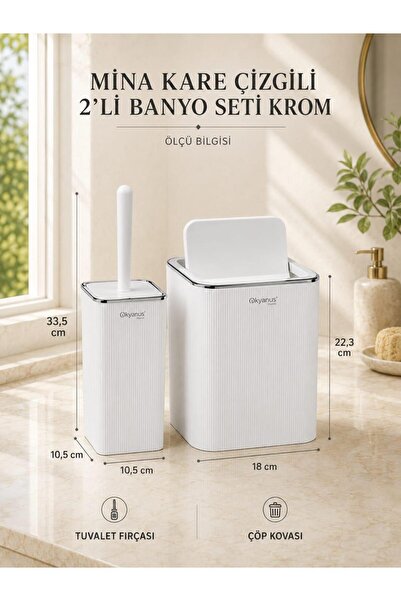 Okyanus Home Mina Beyaz - Krom Kare 2'li Banyo Seti
