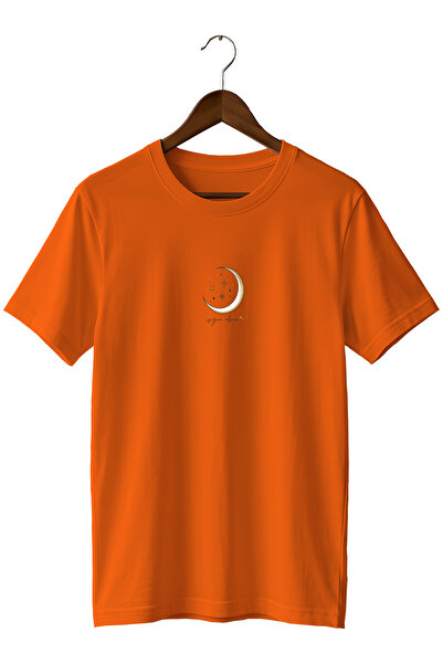 remonz Minimal Crescent and Star Printed Unisex T-Shirt Crew Neck Cotton Casu...