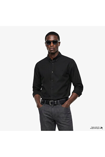 Lacoste Erkek Slim Fit Düğmeli Yaka Siyah Gömlek