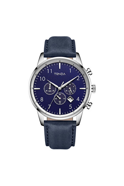 TRNDA Men's Stainless Steel Watch, Blue Leather Band | Trn-D43b