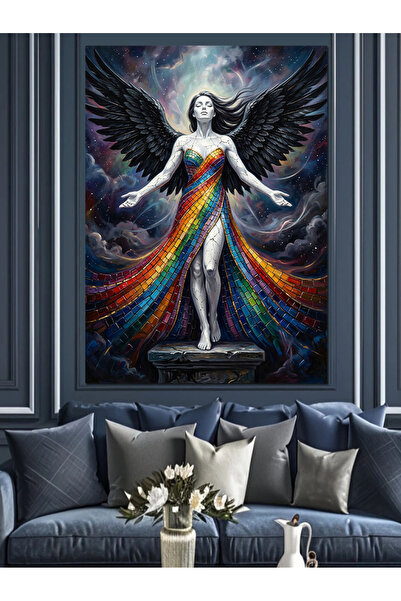 Artmeg Înger în rochie curcubeu, pânză decorativă pentru femei - Tablou din l...