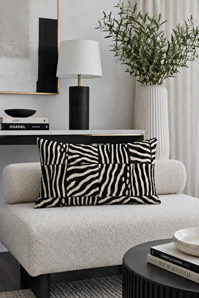 HOMESSA Black Cream Zebra Block 2-Piece Throw Pillow Cover 35X55 cm