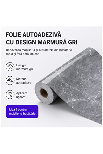 OEM Folie Autocolantă Marmură Gri 60x300cm, Anti-Umiditate