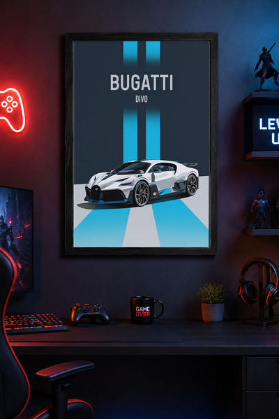 Charmbi Poster cu cadru din lemn Bugatti Divo, pictură de perete cadou, impri...