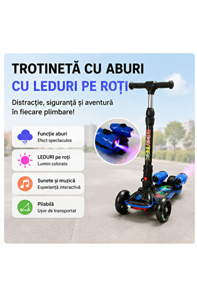 OEM Trotinetă cu Aburi, Lumini LED, Pliabilă pentru Copii