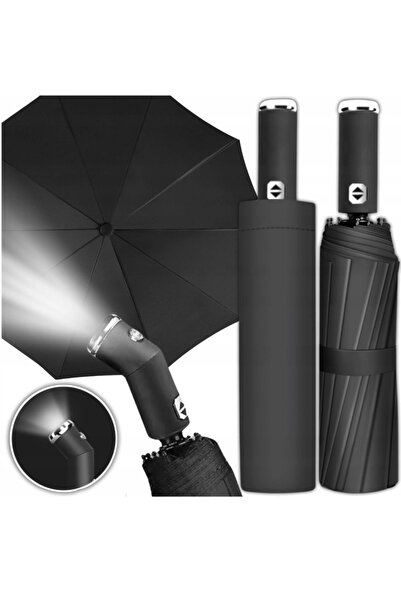 Generic Brand Umbrelă Automată de Ploaie cu Lanternă LED, Anti-Vânt, 10 Spițe...