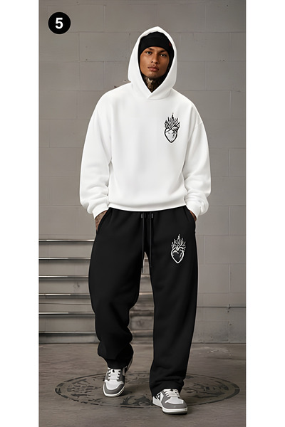 EFFRENATU Oversized Hooded Sweatshirt Set - Face and All-Over Surface Print, ...