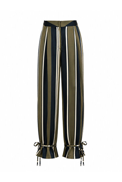 Özge Özgenç Striped Trousers with Adjustable Leg Detail