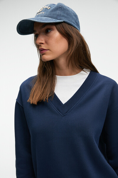 ETHIQUET ARINEL Kadın V Yaka Regular Fit Lacivert Sweatshirt