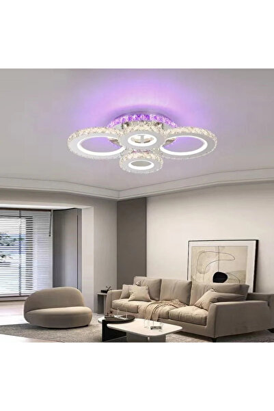 Generic Brand Lustra LED 4 CIRCLE Cristal Alba RGB Echivalent 500W Telecomanda