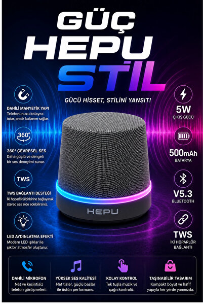 Blackbird Game Center Hepu HP-MS01G Gri Manyetik Telefon Tutuculu Kablosuz Bluetooth Hoparlör TWS Destekli