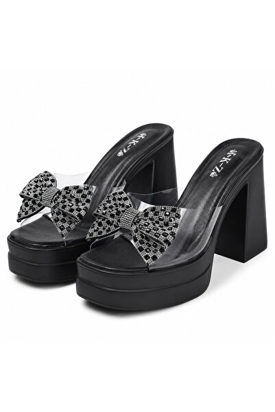 Generic Brand Women's Crystal Bow Leopard Print Platform Chunky Heel House Sl...