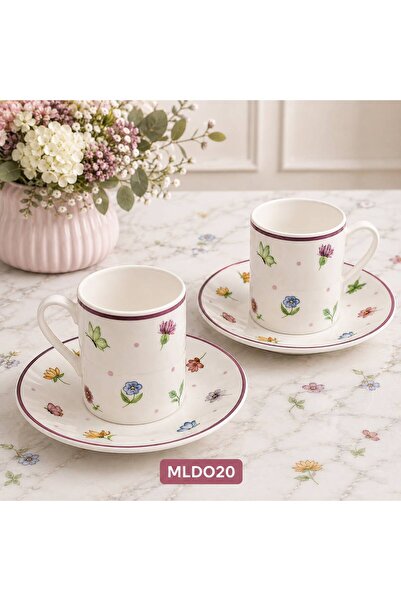 VETRİN Set of 2 Flower Patterned Porcelain Coffee Cups