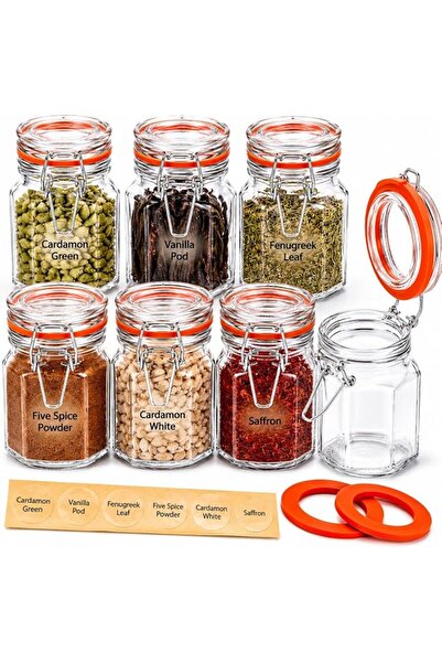 GLOWELL Glow Set of 12 Glass Spice Jars – Stylish Pack of Mini Clip Top Seale...