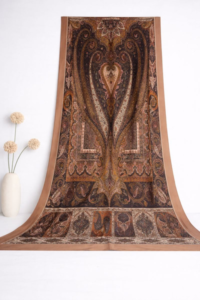 SHAWL SECRET شال قطني عرقي فاخر 2 - 52858 بني كريمي بلون الخردل