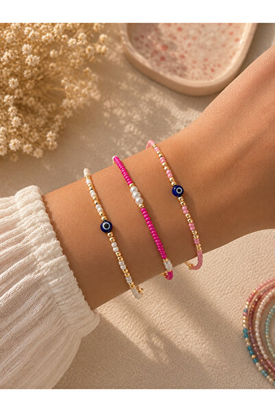 SEZİNİN TAKI DÜKKANI Set of 3 Candy Pink Women's Beaded Bracelets 💕 🍭