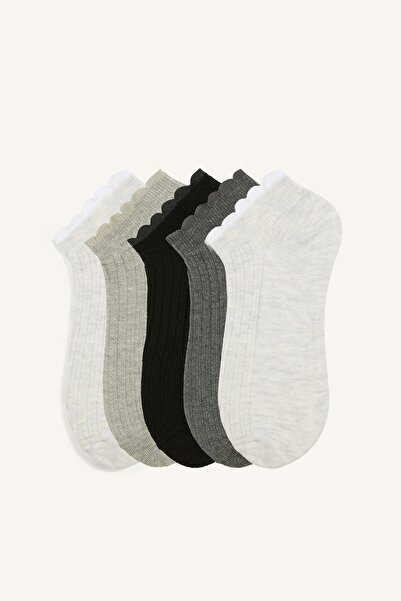 DeFacto Women's Set of 5 Wavy Edge Ribbed Cotton Booties Socks E2119Axns