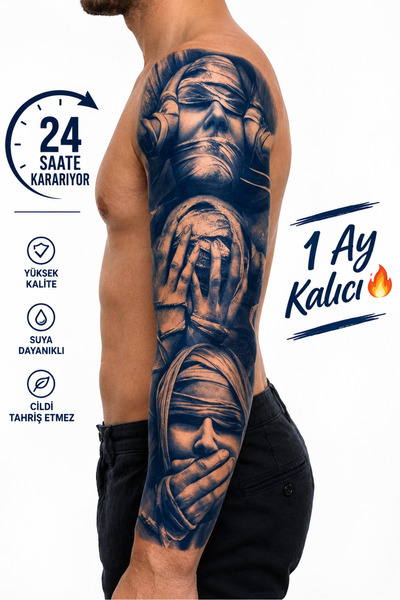 Genel Markalar 3 Maymun 1 Aylık Kol & Bacak Kaplama Dövmesi