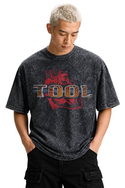 Fuddy Moda Unisex Oversize Rock Band Tool Printed Washed Retro T-Shirt