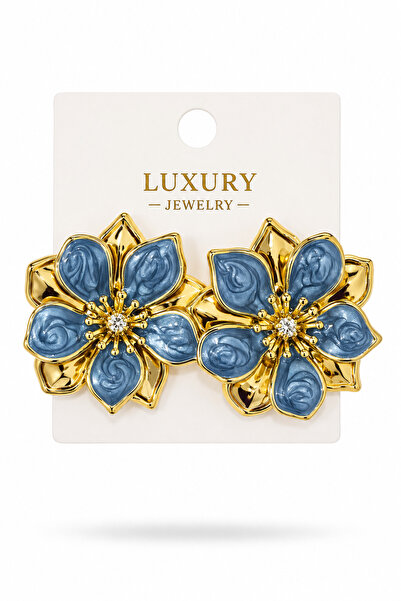 cityvision Navy Blue Color Stone Vip Flower Model Steel Earrings