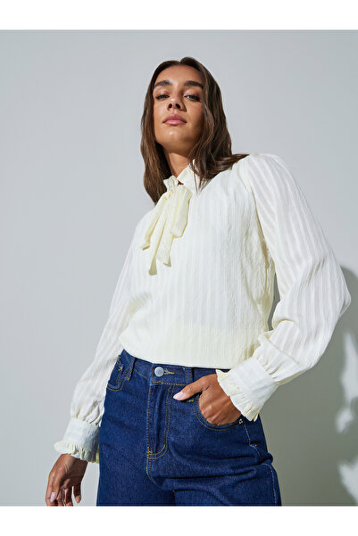 Styli Beige Ruffled Cuff Long Sleeves Blouse