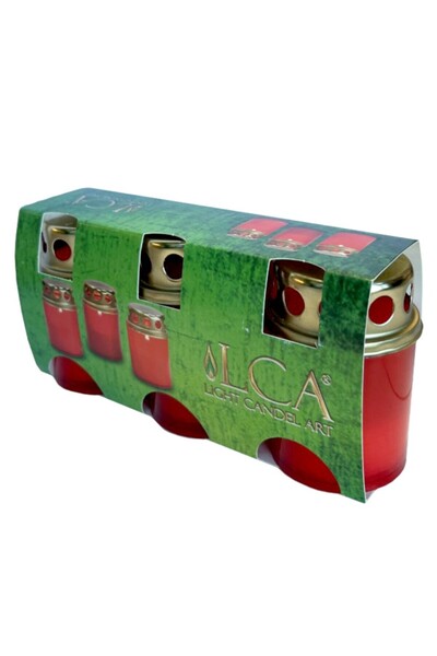 LCA Set 5 x 3 Candela cu Capac, Plastic Rosu, 15 Ore