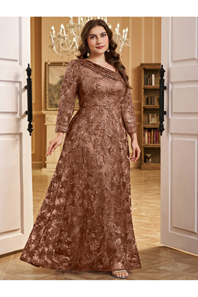 SUPGIR Plus long-sleeved embroidered evening dress