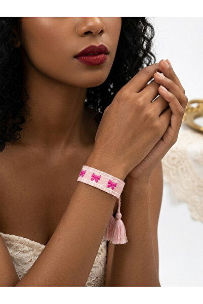 Take Two By Styli Multi-Color Embroidered Woven Bracelet with Tassel Charm