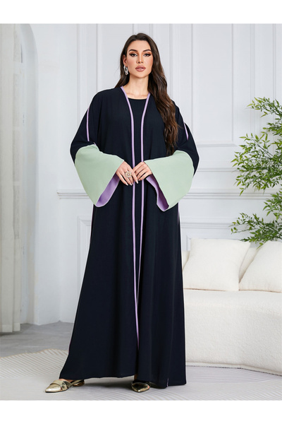 Take Two By Styli Black Contrast Trims Open Front Abaya