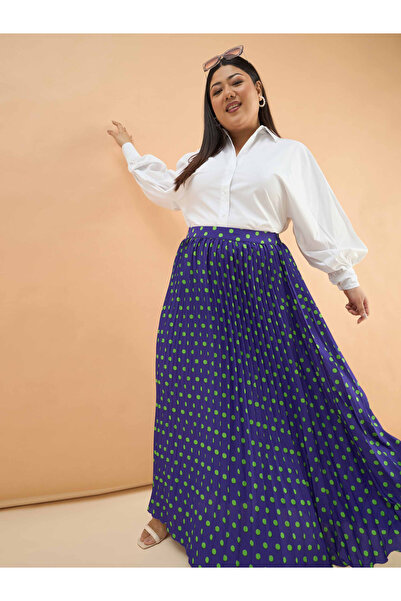 Sassafras By Styli Plus Size Purple Polka Dot Accordion Pleated Maxi Skirt