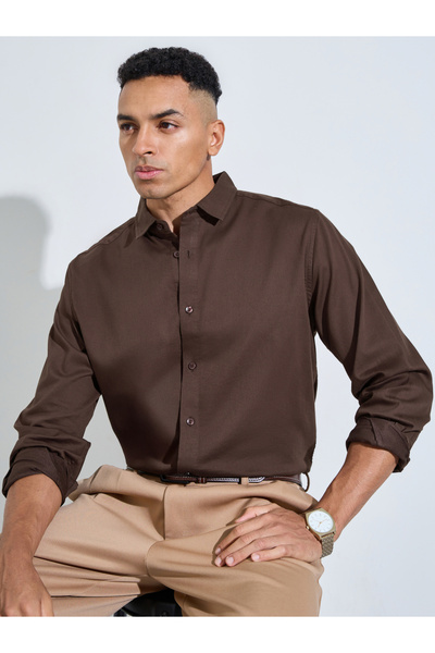 Styli Brown Solid long Sleeves Shirt