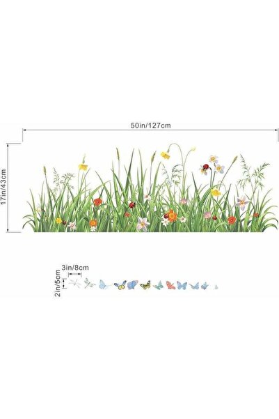 Generic Grass, Flowers & Butterfly Wall Decal Sticker, 127 × 43 cm, Removable...