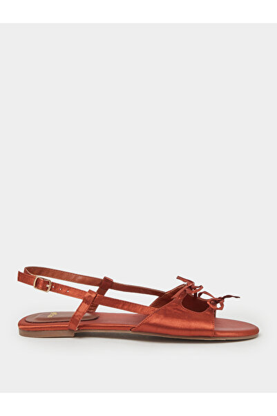 Styli Brown Bow Details Satin Flat Sandals