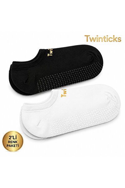 TWINTICKS 2’li Kaydırmaz Taban Pilates Çorabı Siyah-Beyaz Yoga ve Spor Çorabı