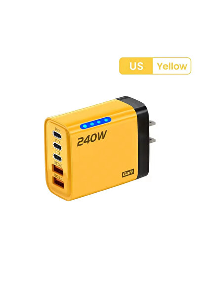 Choice Yellow-US 240w Gan Fast Charger With Led Light 2usb+3type-C 5 In 1 Mul...