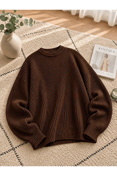 DepoExport Women's Premium Oversize Soft Crew Neck Knitwear Sweater