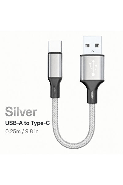 Choice4 0.25m Silve USB-A to USB-C 0.25M Short USB-A to Type-C Cable 3A Fast ...