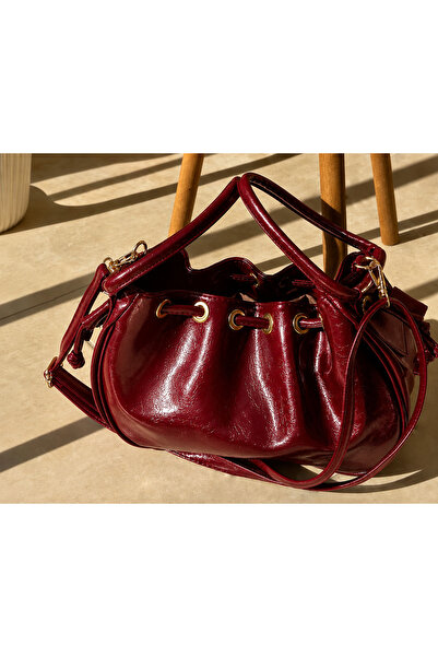 Bymiel Patent Leather Drawstring Shoulder and Hand Bag – Adjustable Strap Bag...
