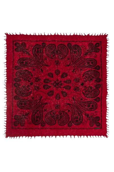 Silk and Cashmere Kırmızı Jas Saf Kaşmir Desenli Kare Şal 70x70 cm