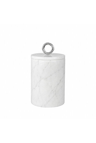 Generic Brand White Marble Trash Can Silver Ring
